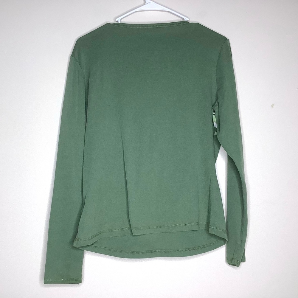 < Y2K Green Striped Henley Long Sleeve Shirt > - Picture 5 of 5